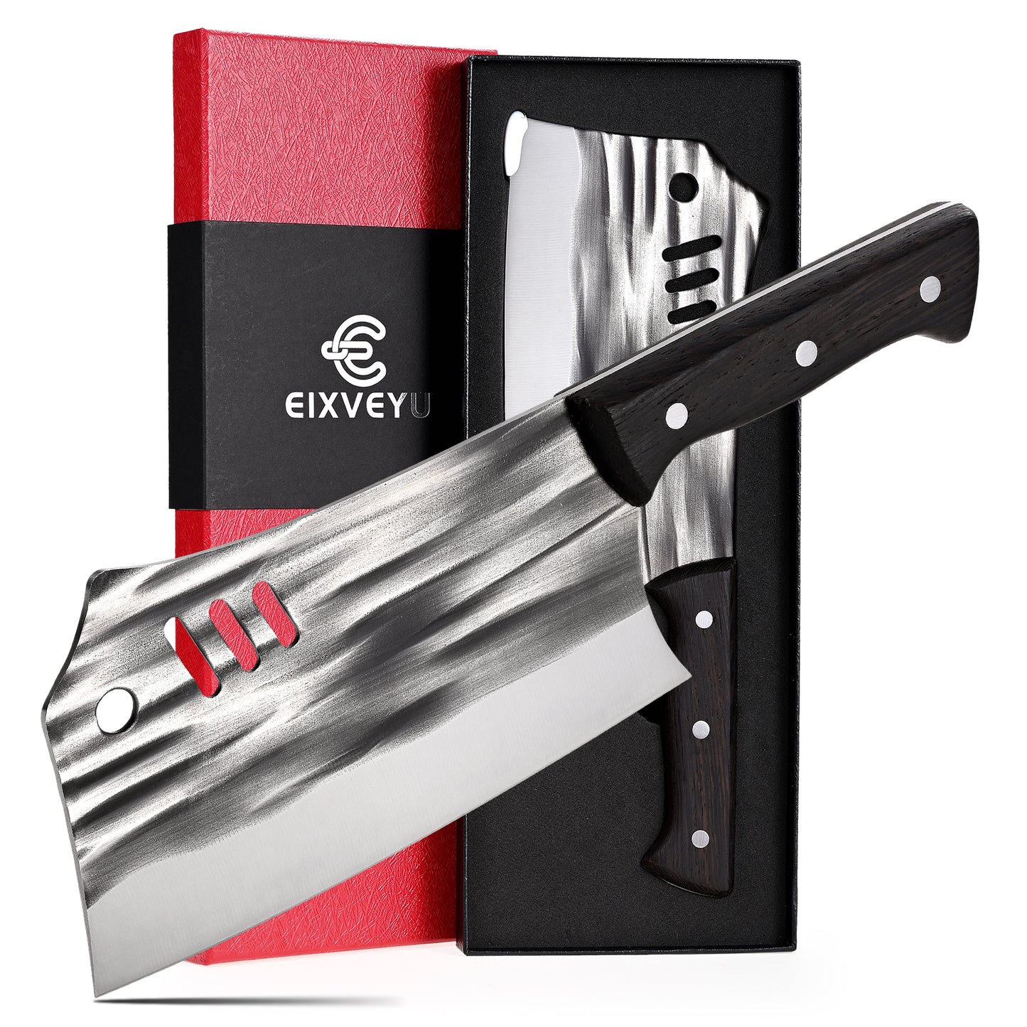 SHI BA ZI ZUO Chopping Knife Forged Cleaver Knife Heavy Duty Kitchen Knife for Meat Cutting with Anti-Slip Wooden Handle
