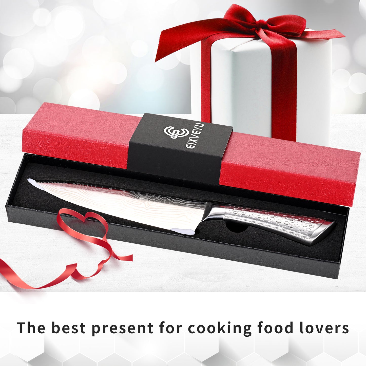 SHI BA ZI ZUO Chef Knife 10 inch Kitchen Knife Damascus Pattern Stainless Steel with Non-slip Hollow Handle