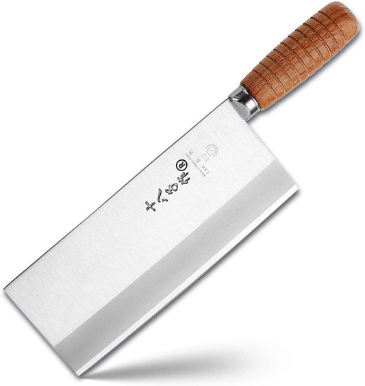 SHI BA ZI ZUO Couteau de chef chinois de 8 pouces, couteau de cuisine fin et léger en acier inoxydable, lame antiadhésive avec manche en bois antidérapant, série classique F208-2