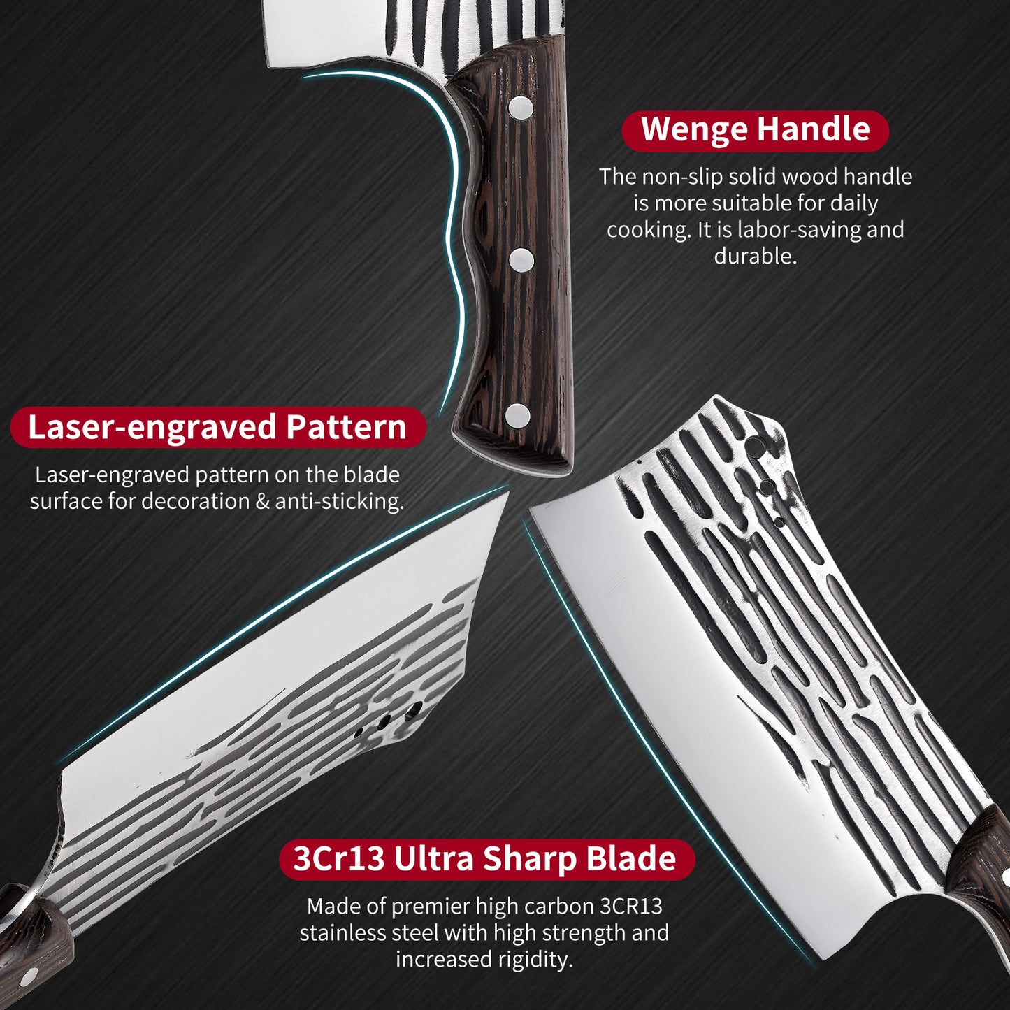 SHI BA ZI ZUO Forged Cleaver Knife Butcher Knife for Vegetable and Meat Cutting,with Non-Slip wooden handle