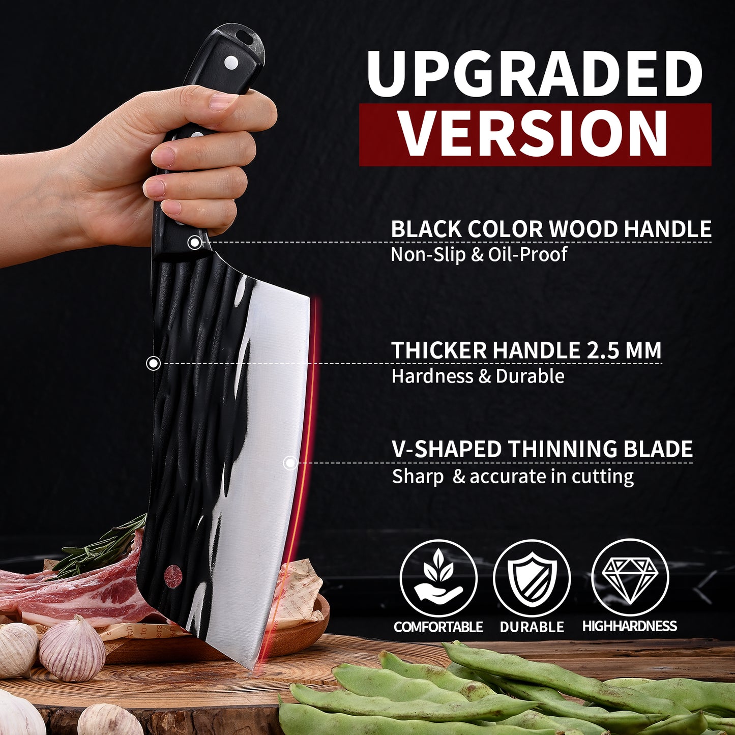 SHI BA ZI ZUO Meat Knife Cleaver Knife Forged Butcher Knife Kitchen Knife for Meat Cutting with Anti-Slip Wooden Handle