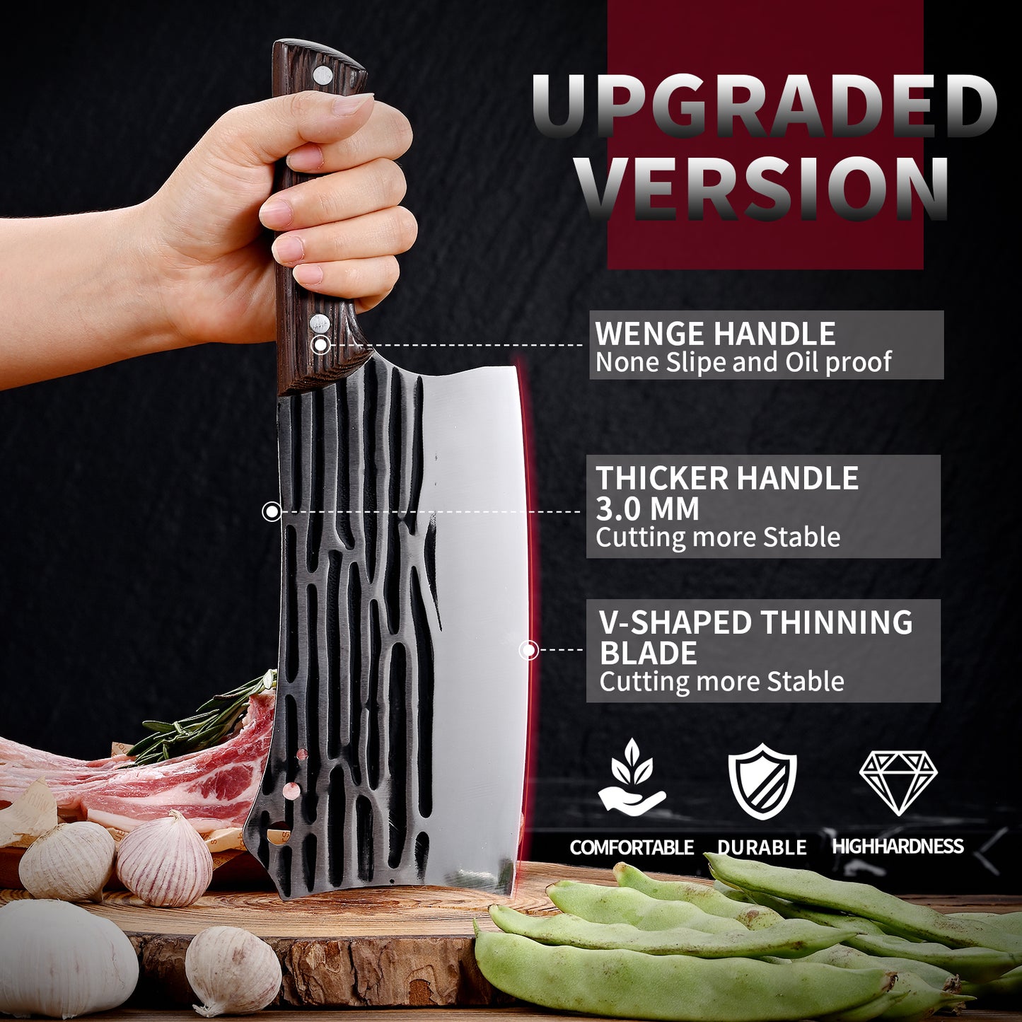 SHI BA ZI ZUO Forged Cleaver Knife Butcher Knife for Vegetable and Meat Cutting,with Non-Slip wooden handle