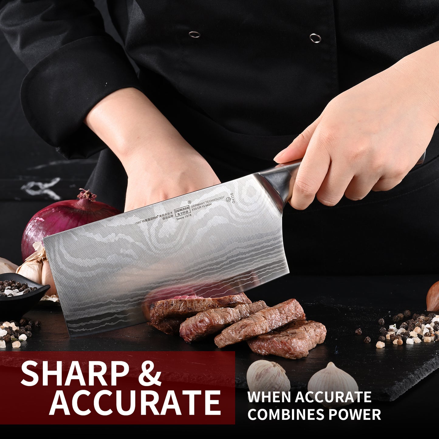 SHI BA ZI ZUO 2 Pieces Knife Set Cleaver Knife and Paring Knife,Stainless Steel Fruit knife Meat Knife with Damascus Pattern,Anti-Slip Hollow Handle