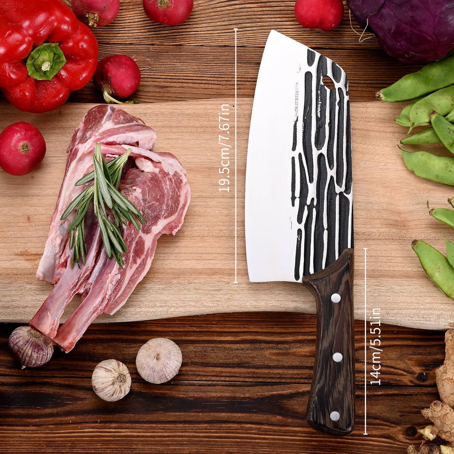 SHI BA ZI ZUO Forged Meat Cleaver Heavy Duty Kitchen Knife Chopping Knife for Vegetable and Meat Cutting,with Non-Slip Wooden Handle