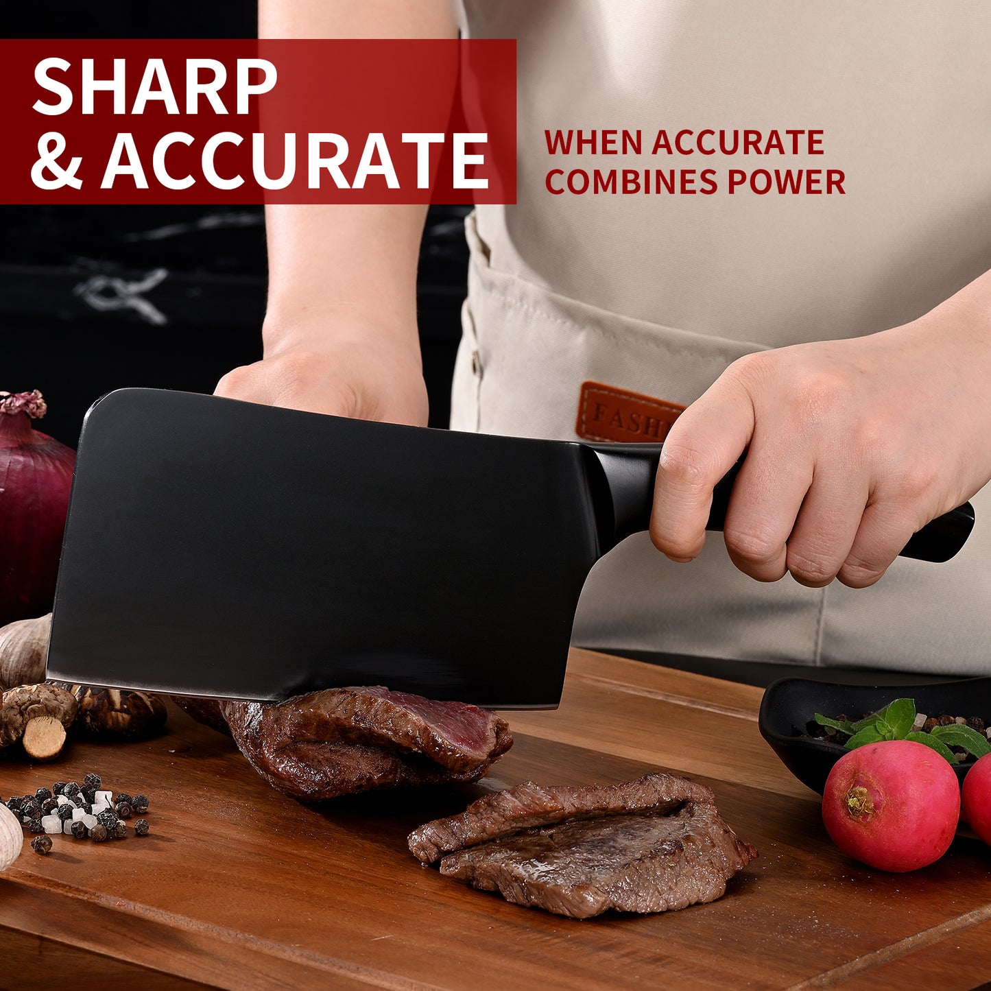 SHI BA ZI ZUO Chopping Knife and Fruit Knife,Black Ti Coating Kitchen Knife Set Meat Bone Chopper Meat Knife Paring Knife with Anti-Slip Hollow Handle