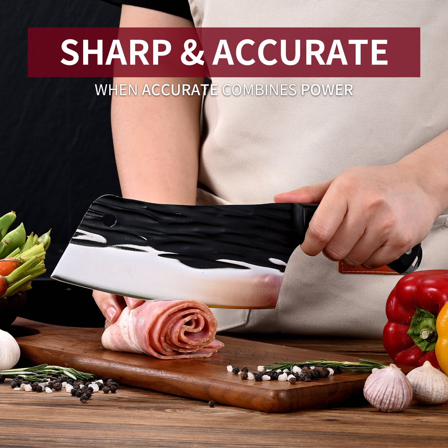 SHI BA ZI ZUO Meat Knife Cleaver Knife Forged Butcher Knife Kitchen Knife for Meat Cutting with Anti-Slip Wooden Handle
