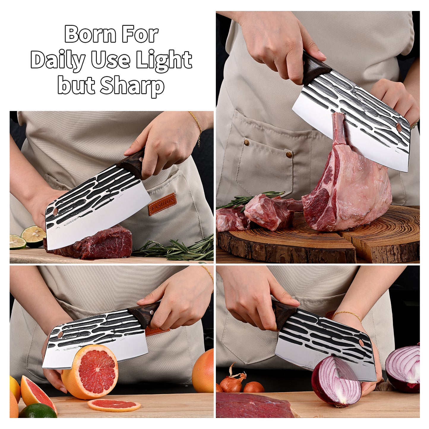 SHI BA ZI ZUO Forged Meat Cleaver Heavy Duty Kitchen Knife Chopping Knife for Vegetable and Meat Cutting,with Non-Slip Wooden Handle