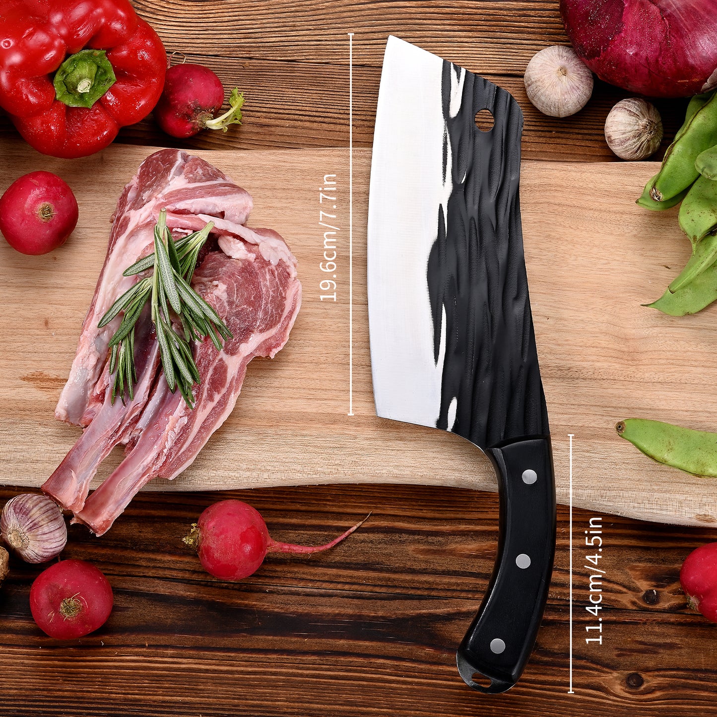 SHI BA ZI ZUO Meat Knife Cleaver Knife Forged Butcher Knife Kitchen Knife for Meat Cutting with Anti-Slip Wooden Handle