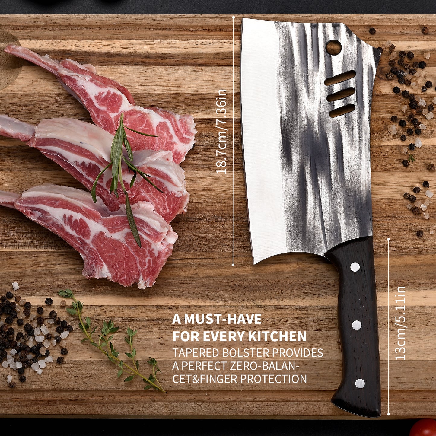 SHI BA ZI ZUO Chopping Knife Forged Cleaver Knife Heavy Duty Kitchen Knife for Meat Cutting with Anti-Slip Wooden Handle