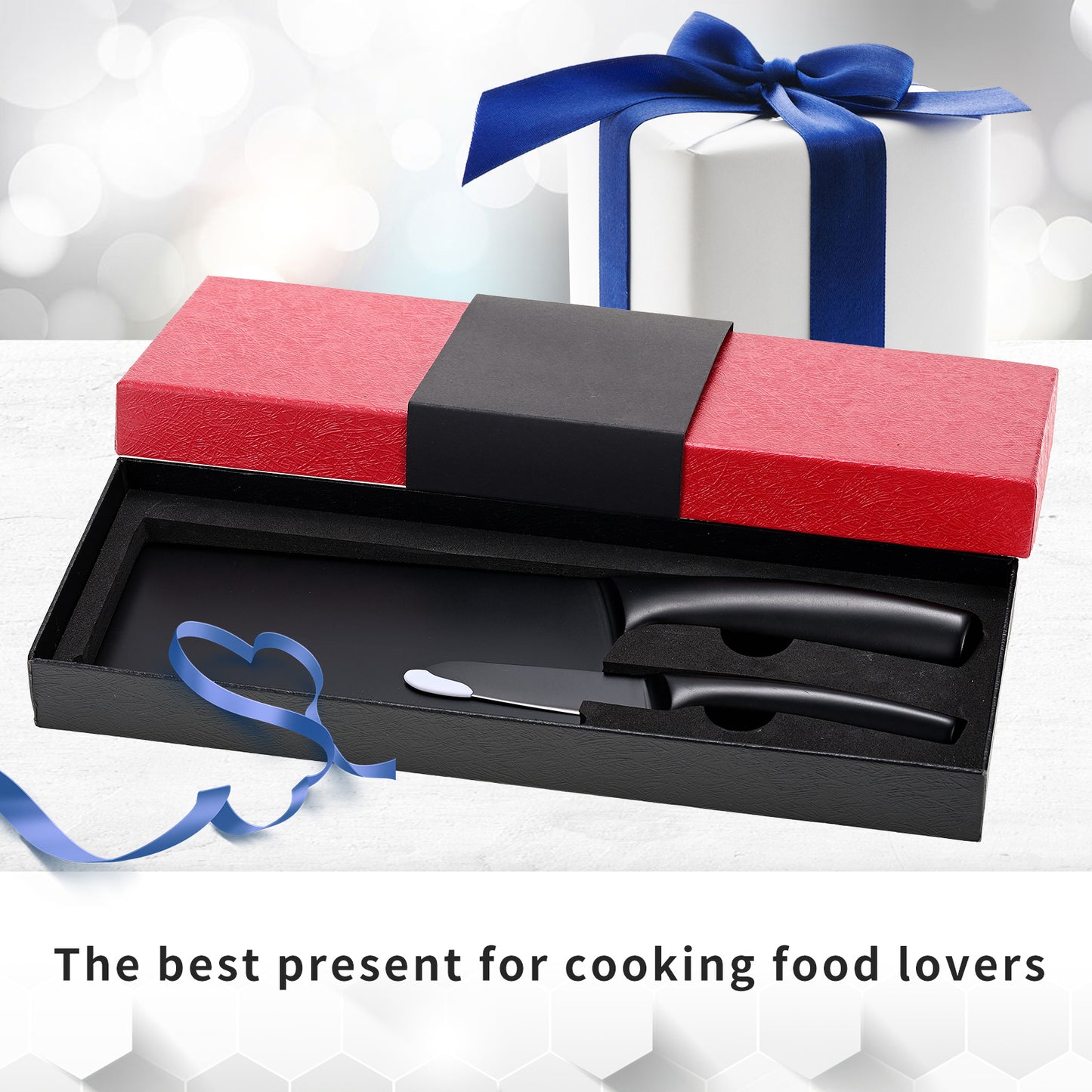 SHI BA ZI ZUO Meat Cleaver and Fruit Knife,2 Pieces Kitchen Knife Set,Black Ti Coating Cleaver Knife Slicing Knife Paring Knife with Hollow Handle