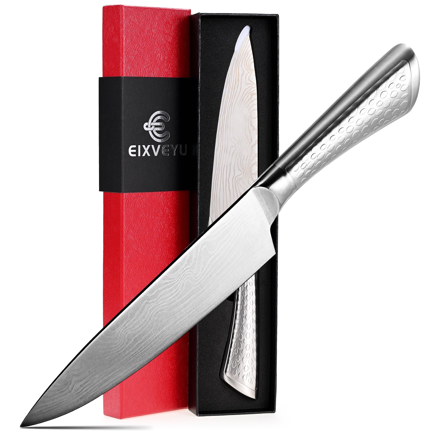 SHI BA ZI ZUO Chef Knife 10 inch Kitchen Knife Damascus Pattern Stainless Steel with Non-slip Hollow Handle