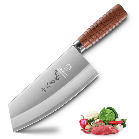 SHI BA ZI ZUO Couteau de chef de 7 pouces couteau de cuisine chinois couteau à légumes en acier inoxydable avec manche en bois ergonomique et confortable (Argent, 27.8 * 7cm)