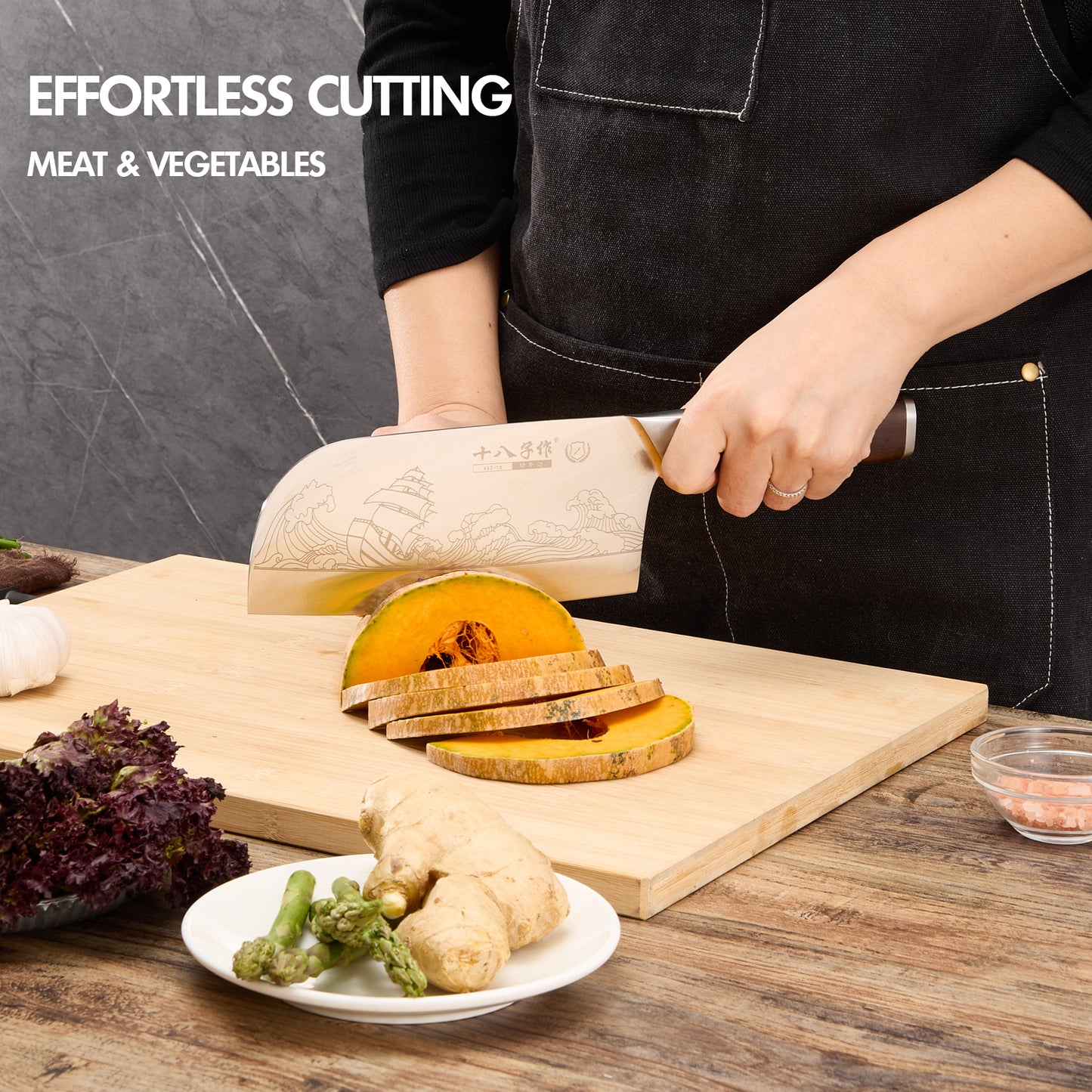 SHI BA ZI ZUO Meat Cleaver Set Chinese Style Patterns 7.09”&6.97" Chef Knife Stainless Steel Professional Kitchen Cleaver And Santoku Knife (Kitchen Knife Set 2 Pcs)