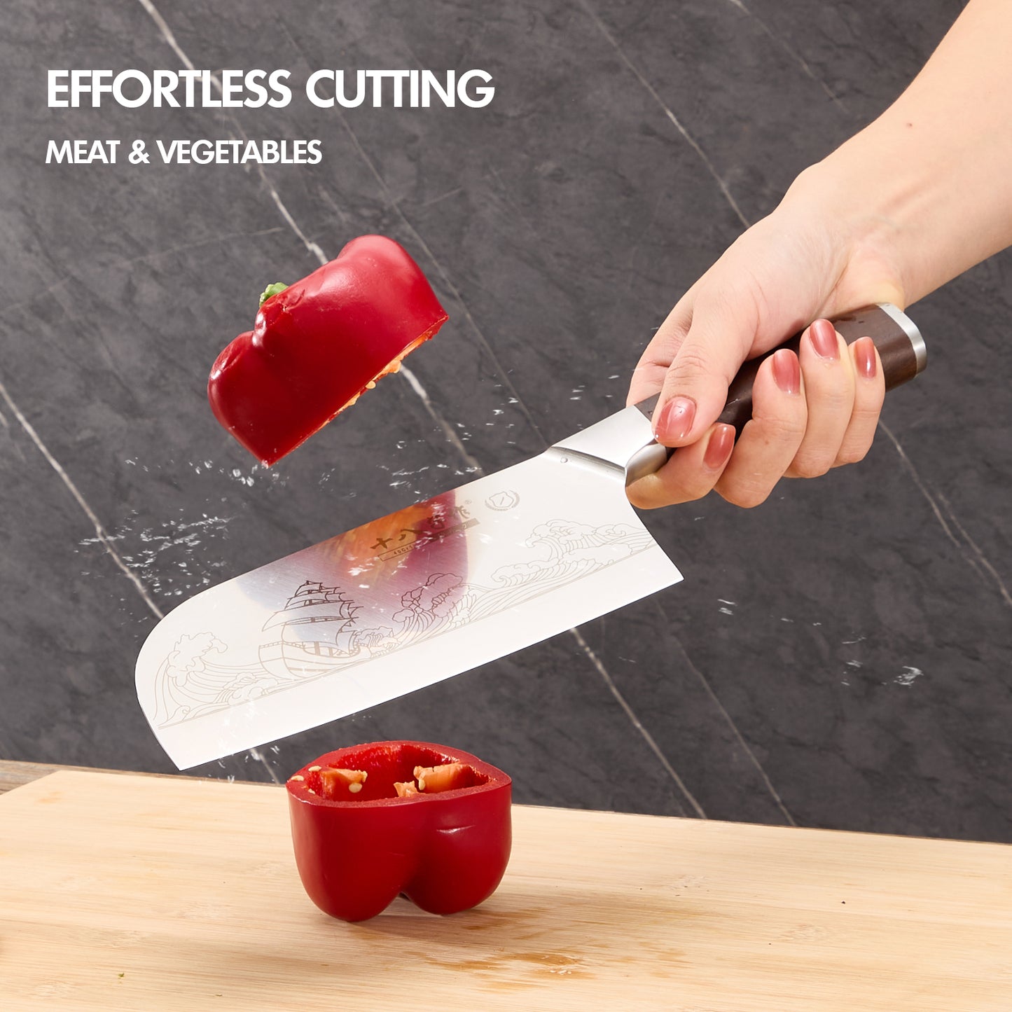 SHI BA ZI ZUO Meat Cleaver Set Chinese Style Patterns 7.09”&6.97" Chef Knife Stainless Steel Professional Kitchen Cleaver And Santoku Knife (Kitchen Knife Set 2 Pcs)