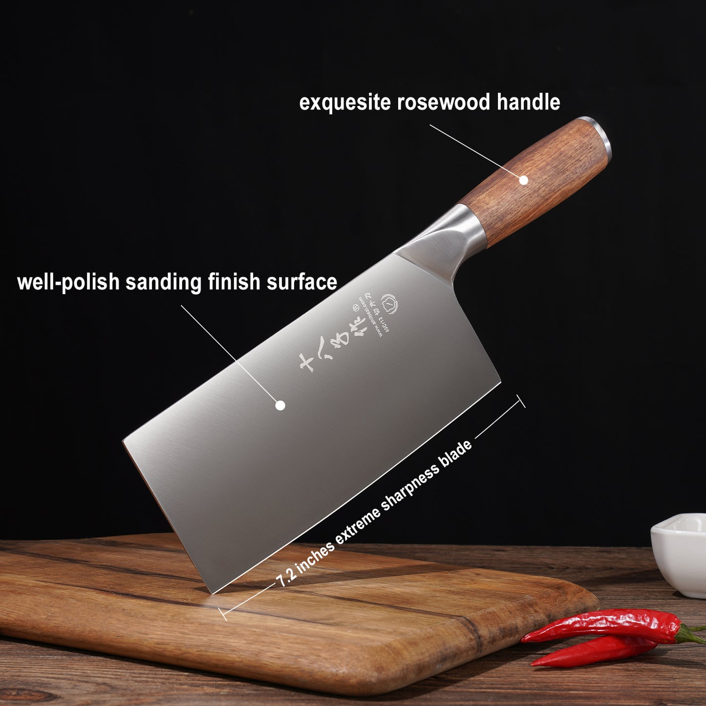 SHI BA ZI ZUO Couteau de chef chinois de 7 pouces en acier inoxydable couteau à couperet à viande et à légumes avec manche ergonomique en palissandre