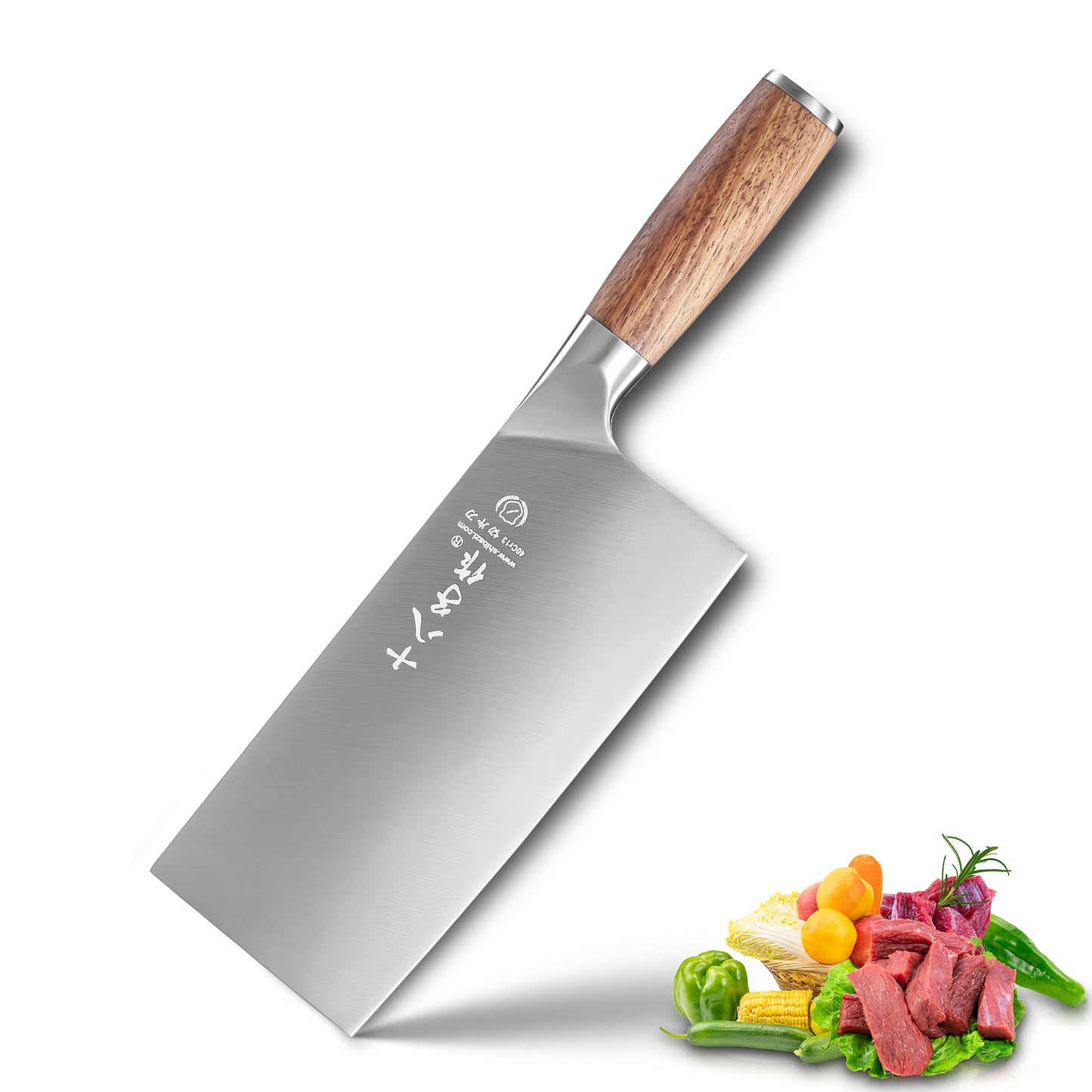 SHI BA ZI ZUO Couteau de chef chinois de 7 pouces en acier inoxydable couteau à couperet à viande et à légumes avec manche ergonomique en palissandre