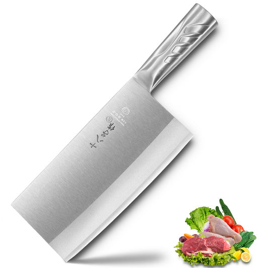 SHI BA ZI ZUO Couteau de chef chinois Couteau hachoir couperet de 8 pouces pour trancher la viande, les légumes et hacher les petits os