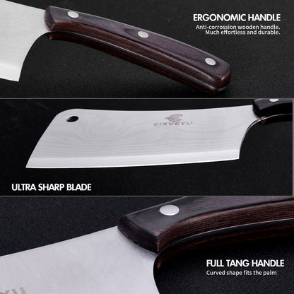 Kitchen knife set, butcher knife and fruit knife 2-piece set, professional chef's knife, kitchen knife, cleaver, Damascus pattern vegetable knife, paring knife, wooden handle, gift box