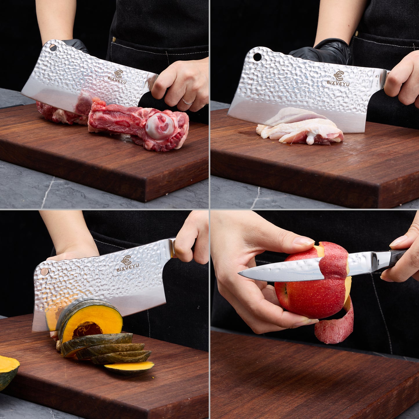 Kitchen knife set, butcher knife and fruit knife 2-piece set, professional chef's knife, kitchen knife, cleaver, forged vegetable knife, paring knife, wooden handle, gift box