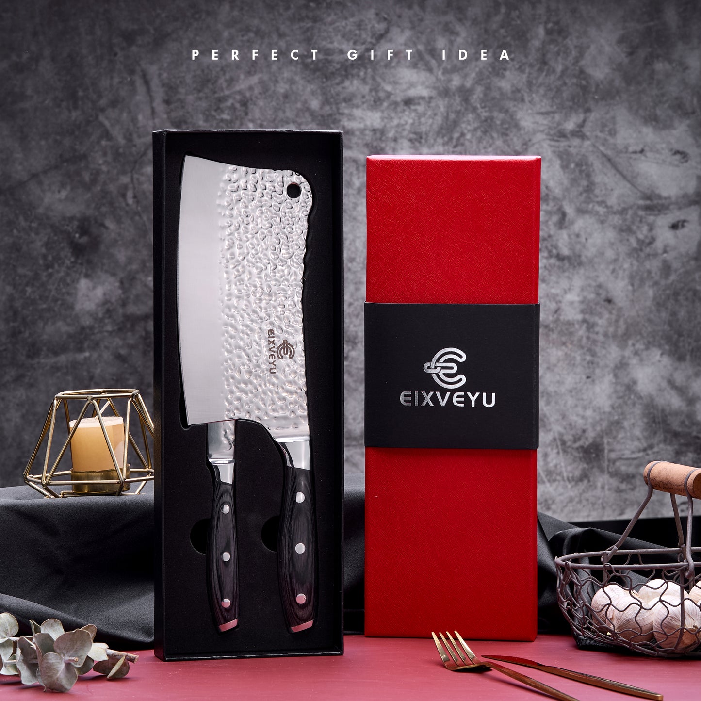 Kitchen knife set, butcher knife and fruit knife 2-piece set, professional chef's knife, kitchen knife, cleaver, forged vegetable knife, paring knife, wooden handle, gift box