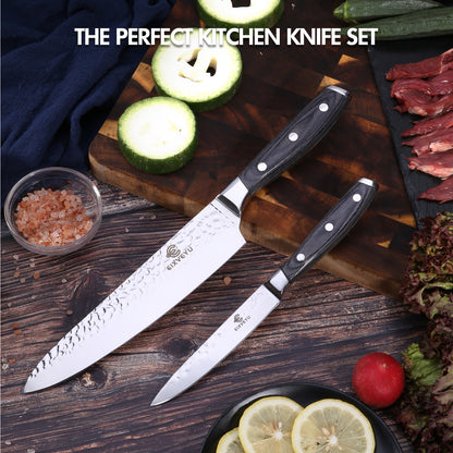Chef's knife and fruit knife 2-piece set, kitchen knife set, professional chef's knife kitchen knife, forged vegetable knife meat knife paring knife, wooden handle, gift box