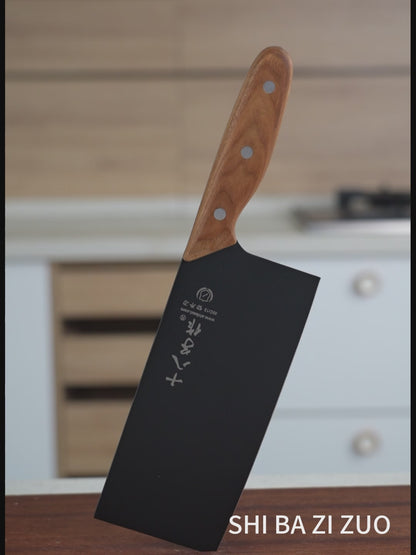 SHI BA ZI ZUO Meat Cleaver Knife Chinese Chef Knife Stainless Steel Slicer Cleaver with Anti-Slip Wooden Handle